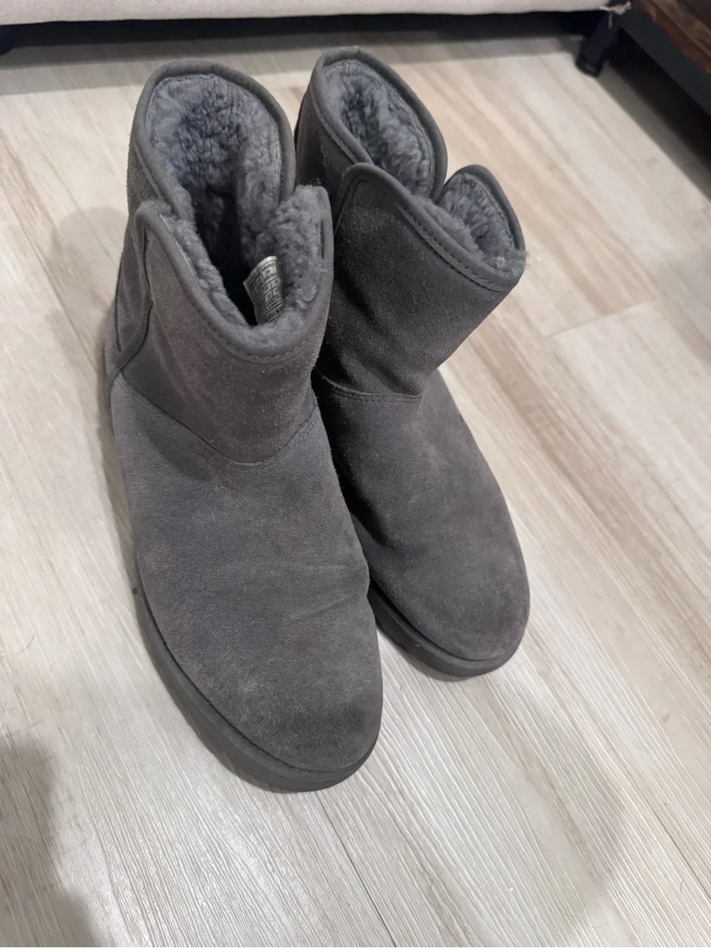 UGG Gray Suede Shearling Ankle Boots